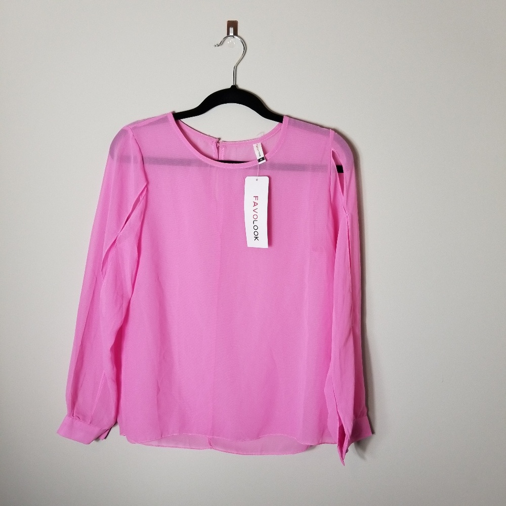 ❤ FavoLook Hot Pink Sheer Flowly Blouse